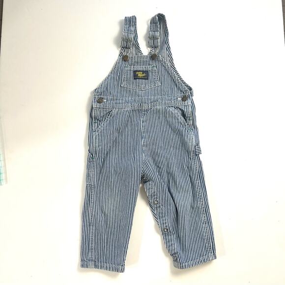 Vintage osh kosh railroad train stripe overalls 100% cotton paper tag 24m - Picture 1 of 4